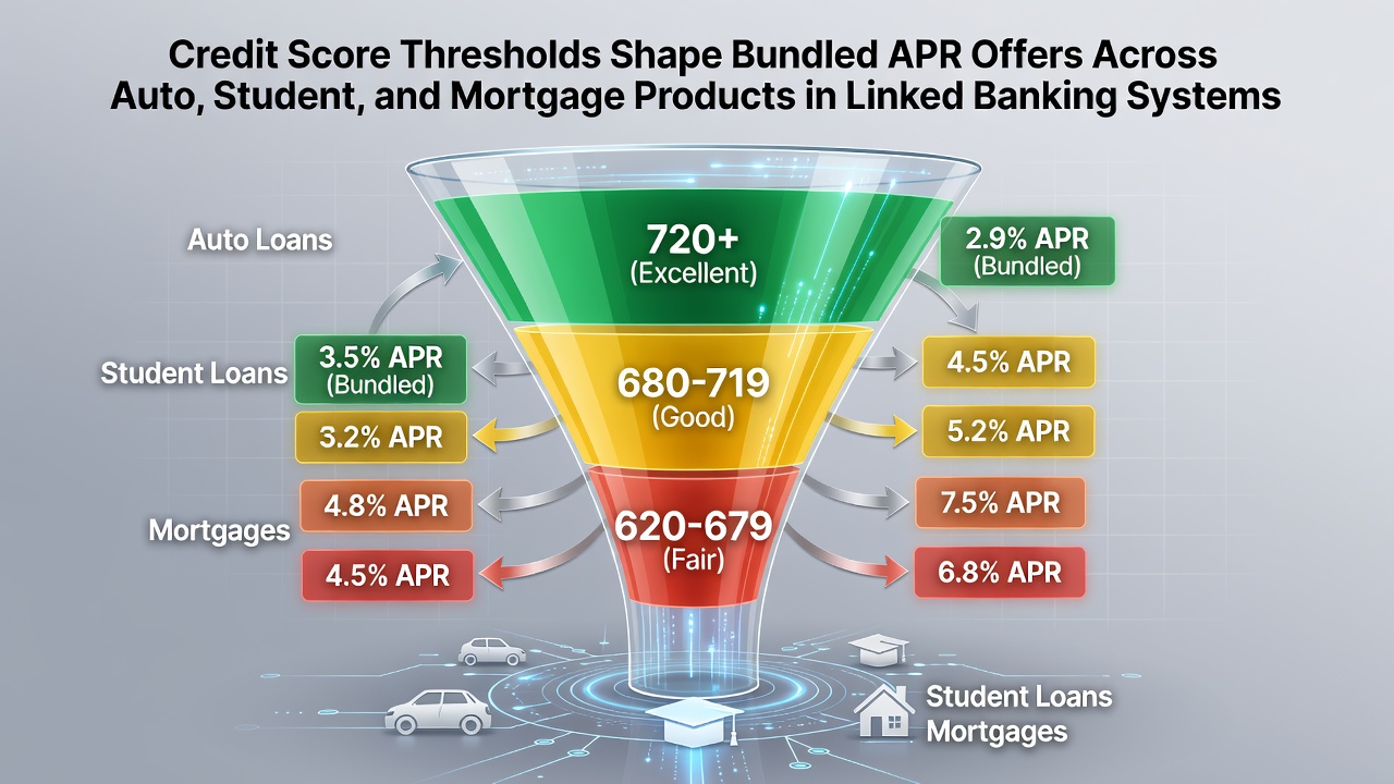 Credit Score Thresholds Shape Bundled APR Offers Across Auto, Student, and Mortgage Products in Linked Banking Systems