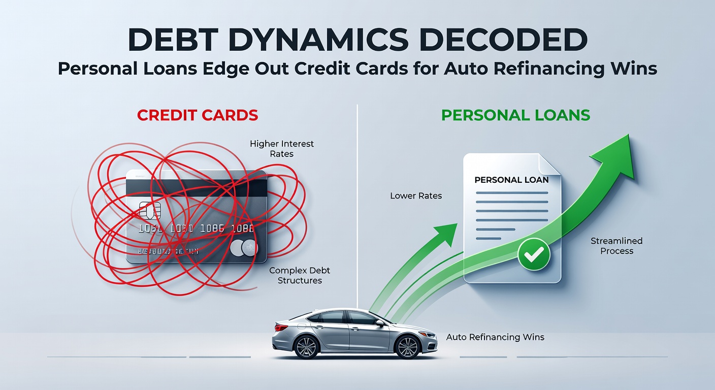 Infographic showing step-by-step process of refinancing an auto loan with a personal loan versus using a credit card balance transfer, with cost comparison charts