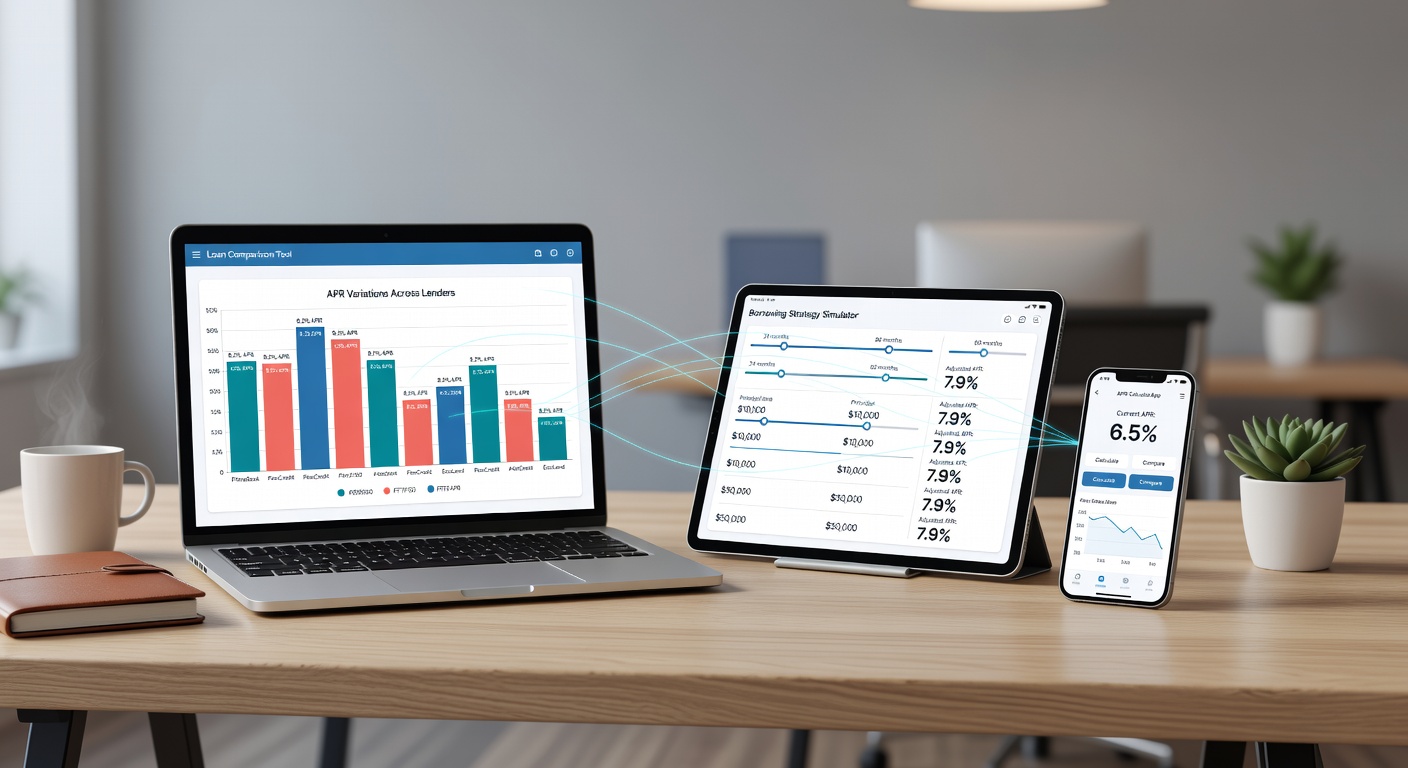 Side-by-side APR variation charts generated by digital tools for unsecured credit cards versus secured auto and mortgage loans