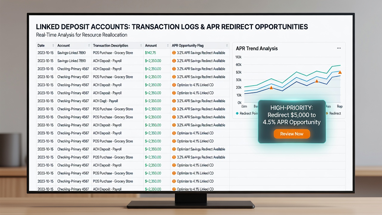 Chart showing deposit account transaction patterns used to identify APR savings for vehicle financing and education repayment shifts
