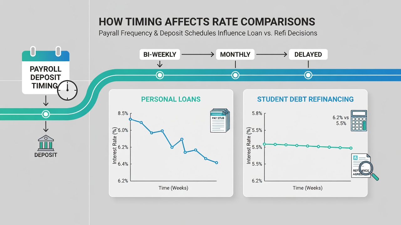 Chart within a mobile app illustrating APR fluctuations tied to payroll deposit dates for loan products