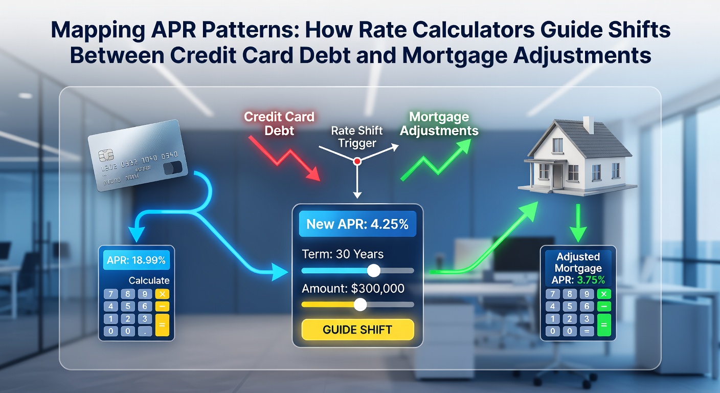 Visual representation of APR mapping tools comparing credit card rates to mortgage adjustments in a digital interface