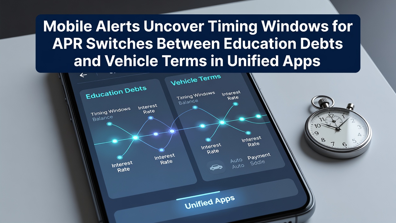 Mobile banking app interface showing APR alerts for student loans and auto financing options