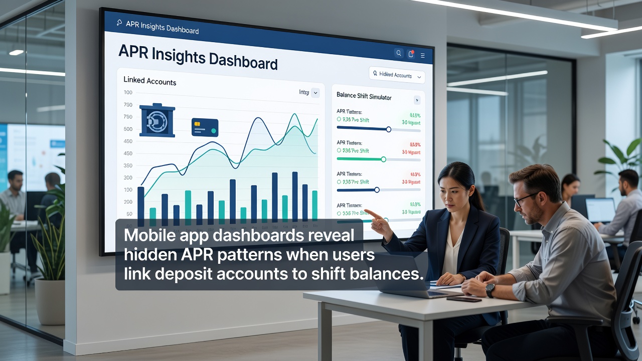 Detailed view of APR pattern analysis in a mobile app linking deposits to credit and secured debt balances