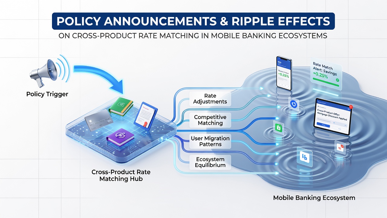 Mobile banking app interface showing rate comparisons across deposit and loan products after a policy update