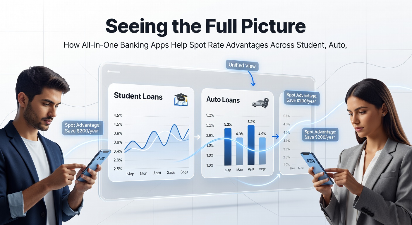 Mobile interface showing rate comparison charts for different borrowing types within a unified banking application
