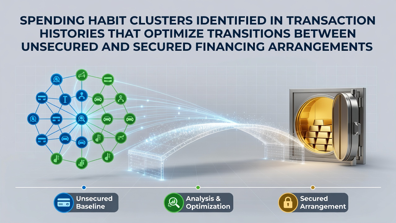 Visualization of spending habit clusters mapped from transaction histories showing transitions between unsecured credit and secured loans