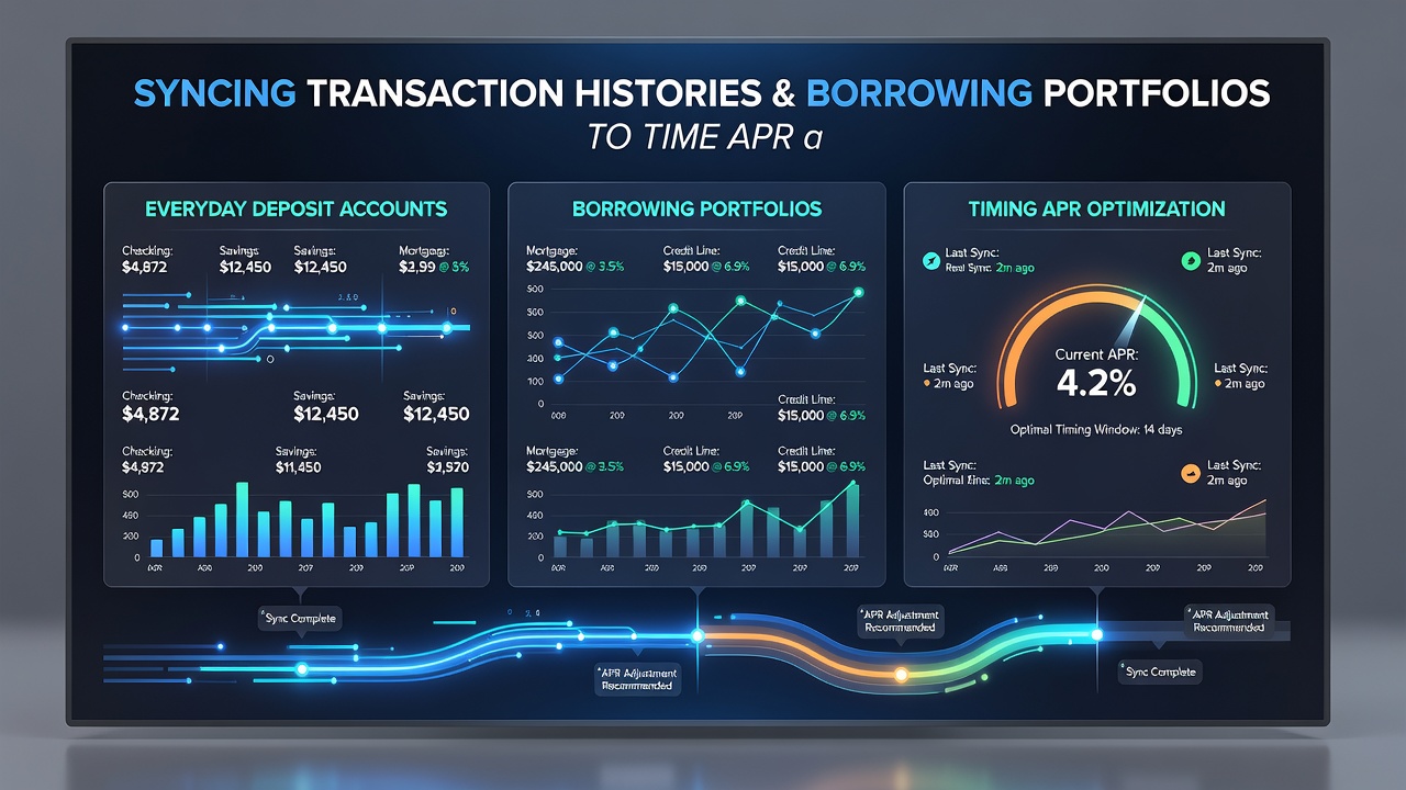 Mobile interface displaying APR adjustment recommendations based on synced deposit history for student and auto loans