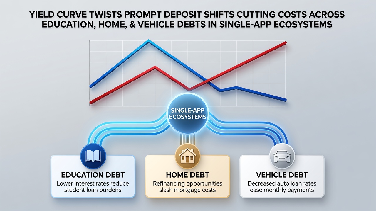 Yield curve chart showing twists in interest rates for deposits and debts in banking apps during June 2026